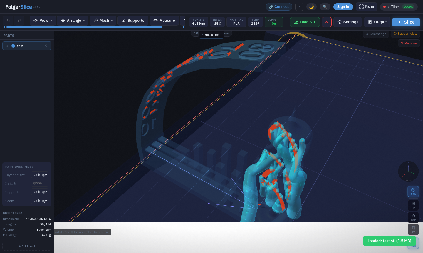 FolgerSlice — complex 3D test model with overhang detection
